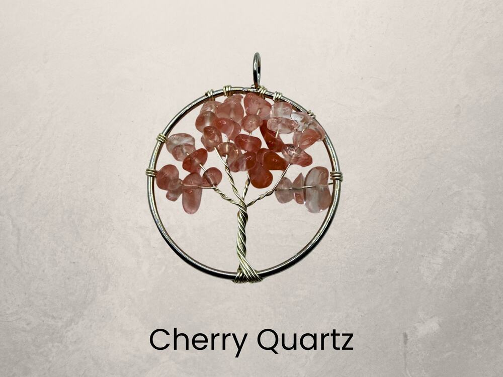 Cherry Quartz Tree of Life Silver Necklace Pendant Fairycore Boho